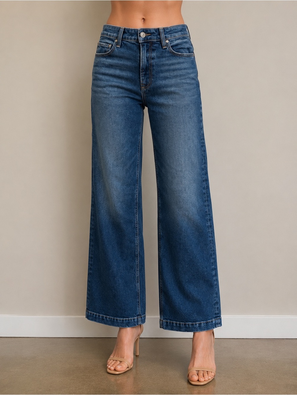 PAIGE Wings Wash High Rise Wide Leg Jeans Dark Wash Trouser Denim 24